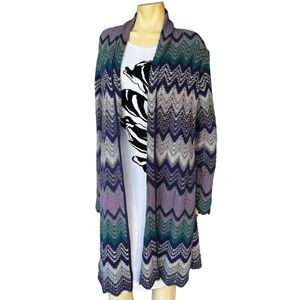 Liz & Co Womens Large Chevron Coat Sweater Long Duster